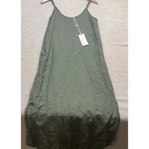 Little Lies Maxi Dress Womens 8 Green Linen Blend Cami Adjustable Straps 0748